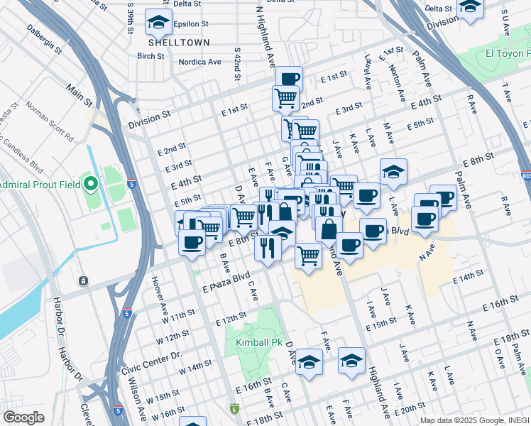 map of restaurants, bars, coffee shops, grocery stores, and more near in National City
