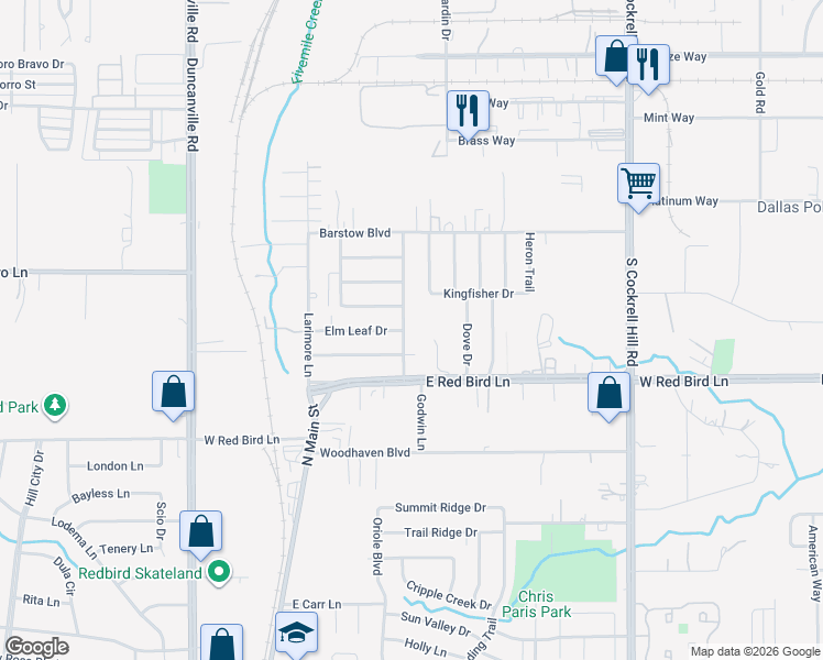 map of restaurants, bars, coffee shops, grocery stores, and more near 5620 Meadow Nest Drive in Dallas