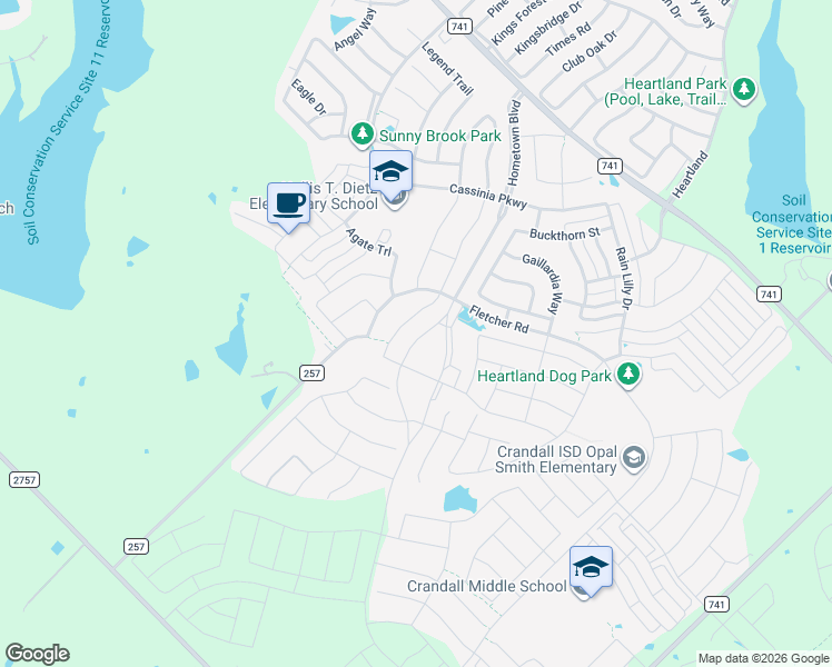 map of restaurants, bars, coffee shops, grocery stores, and more near 3556 Kirby Lane in Heartland