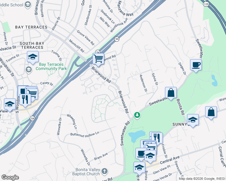 map of restaurants, bars, coffee shops, grocery stores, and more near 2904 Saddlewood Drive in Bonita