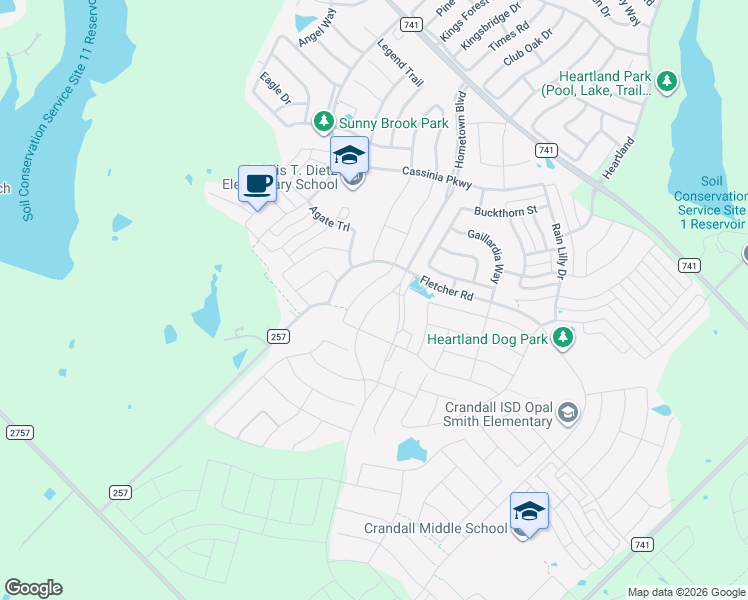 map of restaurants, bars, coffee shops, grocery stores, and more near 3556 Kirby Lane in Heartland