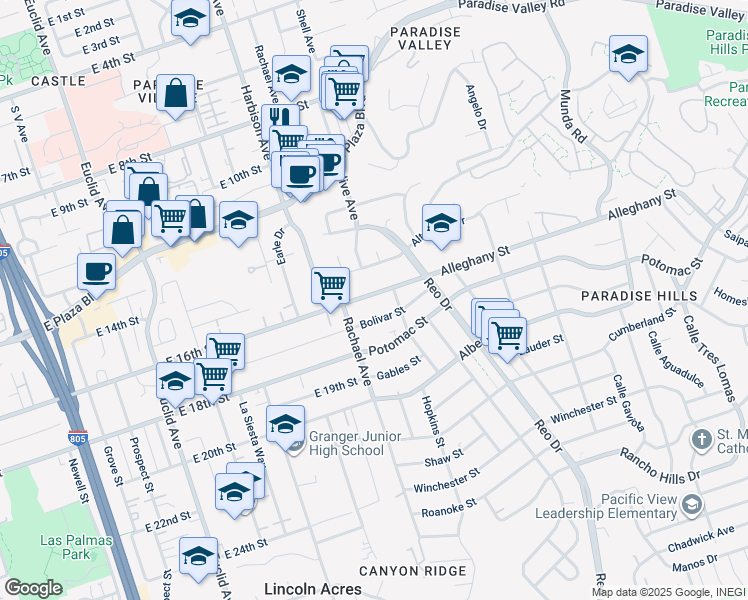 map of restaurants, bars, coffee shops, grocery stores, and more near 5727 Altamont Drive in San Diego