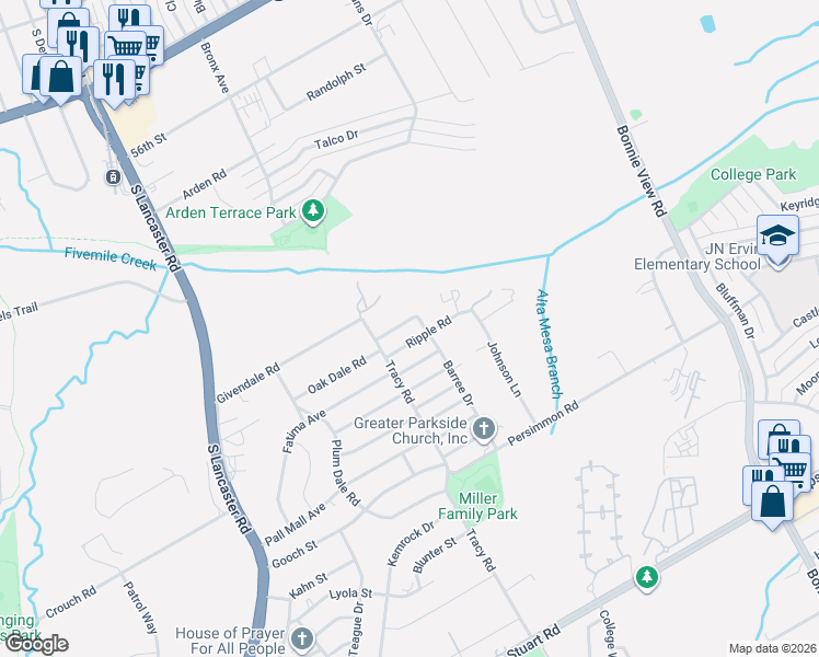 map of restaurants, bars, coffee shops, grocery stores, and more near 2915 Ripple Road in Dallas