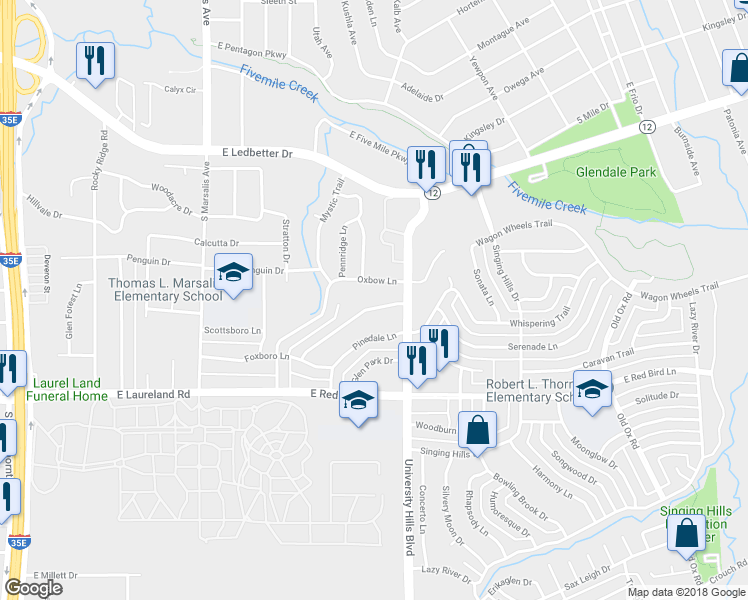 map of restaurants, bars, coffee shops, grocery stores, and more near 1166 Oxbow Lane in Dallas