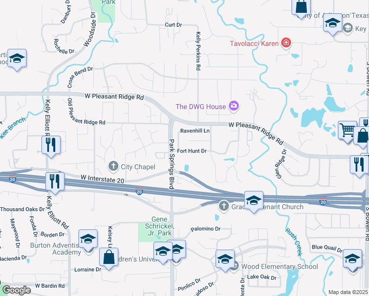 map of restaurants, bars, coffee shops, grocery stores, and more near 3620 Montridge Court in Arlington