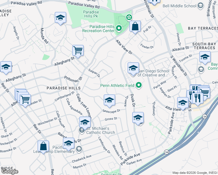 map of restaurants, bars, coffee shops, grocery stores, and more near 6306 Viewpoint Court in San Diego