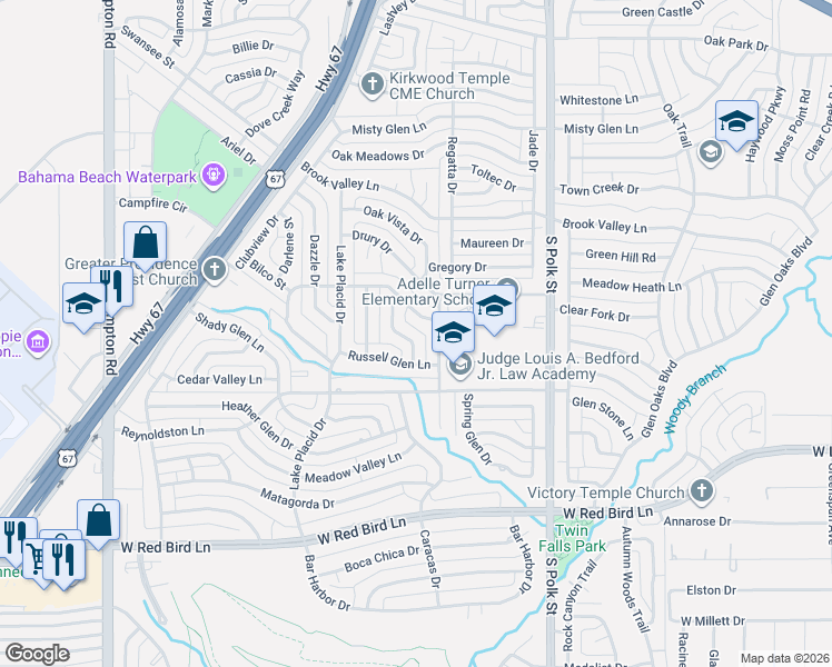 map of restaurants, bars, coffee shops, grocery stores, and more near 5106 Chalet Lane in Dallas