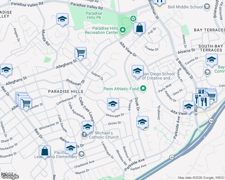 map of restaurants, bars, coffee shops, grocery stores, and more near 6306 Viewpoint Court in San Diego