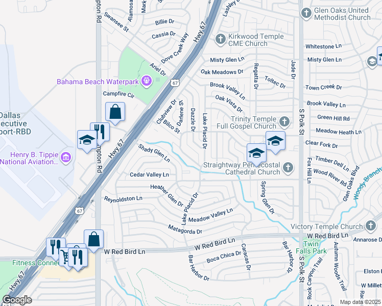 map of restaurants, bars, coffee shops, grocery stores, and more near 5327 Dazzle Drive in Dallas