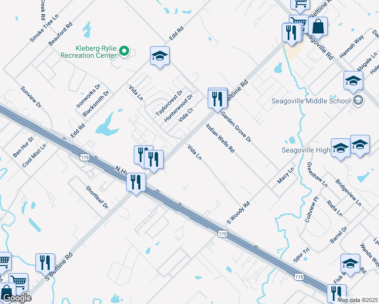 map of restaurants, bars, coffee shops, grocery stores, and more near 13622 Vida Lane in Dallas