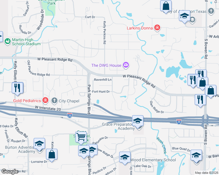 map of restaurants, bars, coffee shops, grocery stores, and more near 3605 Montridge Court in Arlington