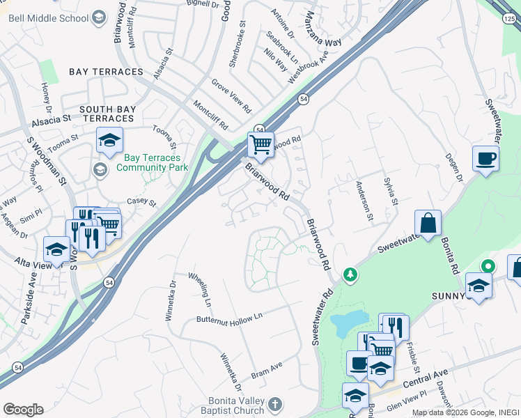 map of restaurants, bars, coffee shops, grocery stores, and more near 2922 Plaza Carlos in Bonita