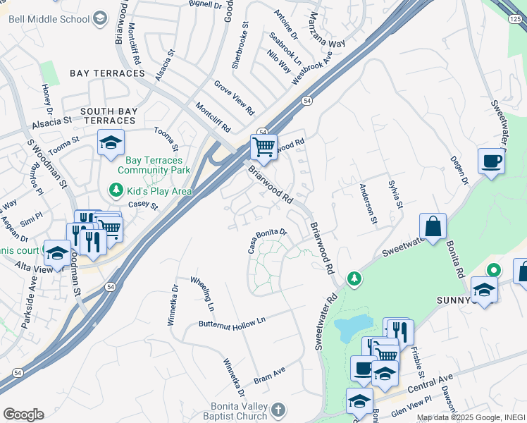 map of restaurants, bars, coffee shops, grocery stores, and more near 4849 Camino Roberto in Bonita