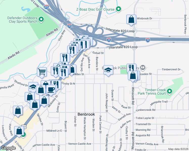 map of restaurants, bars, coffee shops, grocery stores, and more near 401 Warden Street in Fort Worth