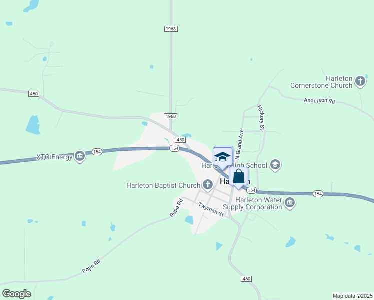 map of restaurants, bars, coffee shops, grocery stores, and more near 17000 Highway 154 in Harleton