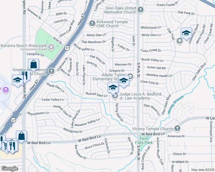 map of restaurants, bars, coffee shops, grocery stores, and more near 5106 Chalet Lane in Dallas