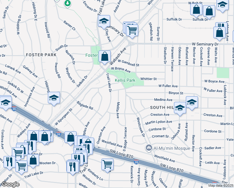 map of restaurants, bars, coffee shops, grocery stores, and more near 4705 Melita Avenue in Fort Worth