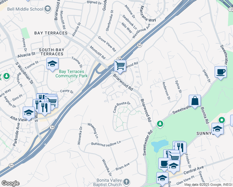 map of restaurants, bars, coffee shops, grocery stores, and more near 4849 Camino Roberto in Bonita