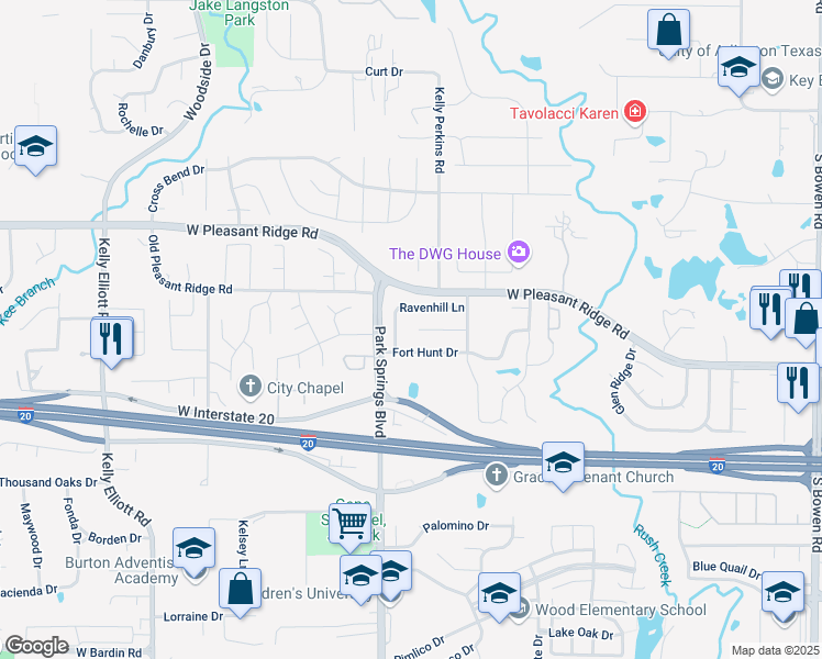 map of restaurants, bars, coffee shops, grocery stores, and more near 3620 Montridge Court in Arlington
