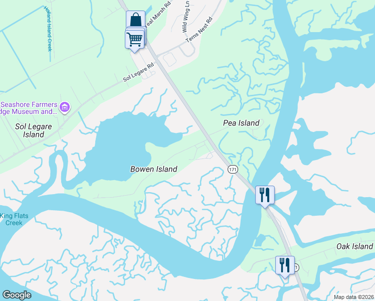 map of restaurants, bars, coffee shops, grocery stores, and more near 1801-1899 Bowens Island Road in Charleston