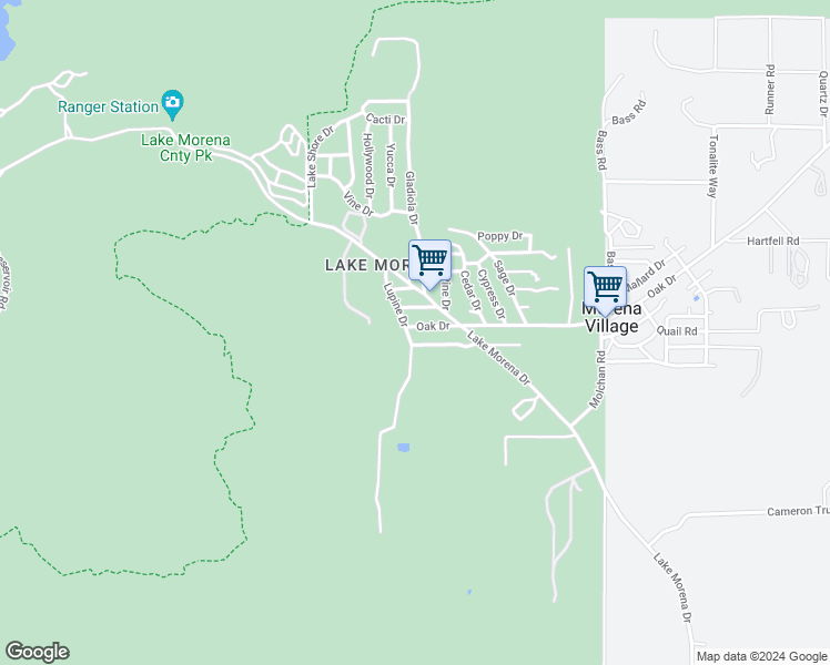 map of restaurants, bars, coffee shops, grocery stores, and more near 29419 Oak Drive in Campo