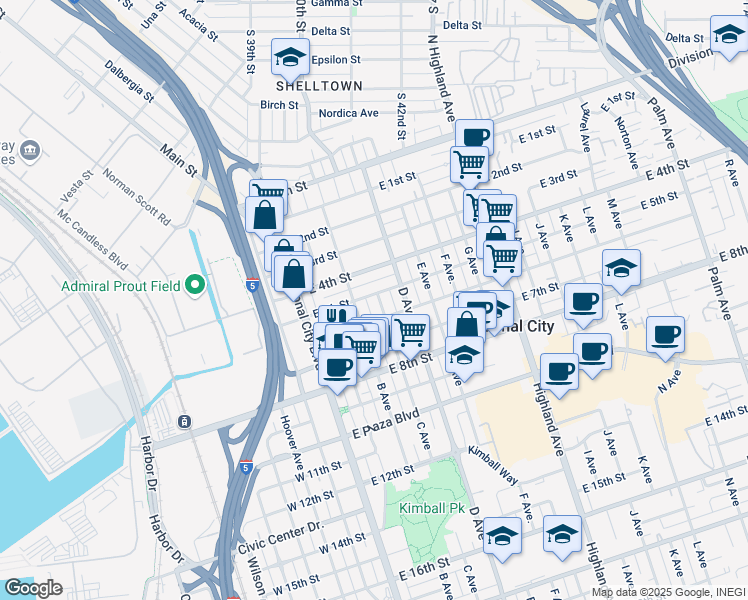 map of restaurants, bars, coffee shops, grocery stores, and more near 504 C Ave in National City