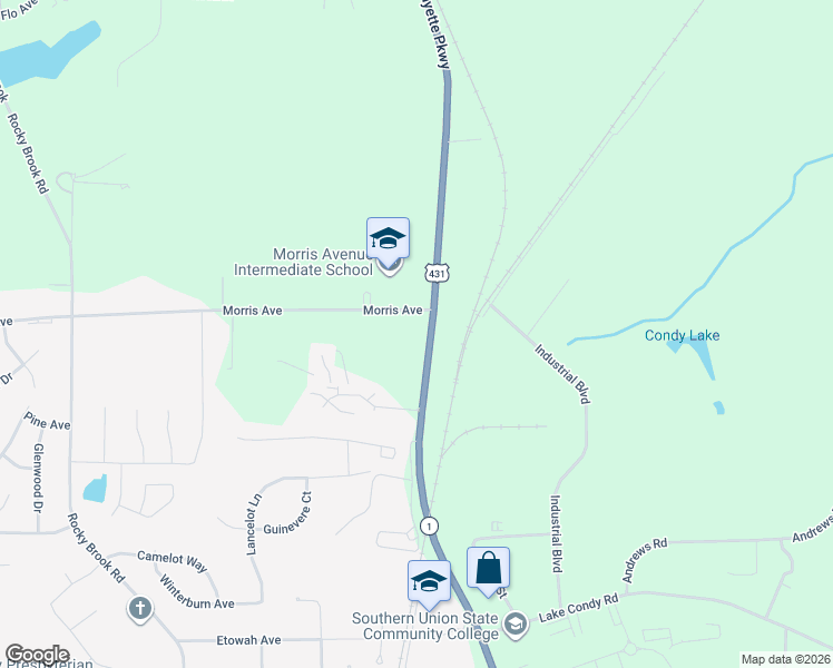 map of restaurants, bars, coffee shops, grocery stores, and more near 2412 Lafayette Parkway in Opelika