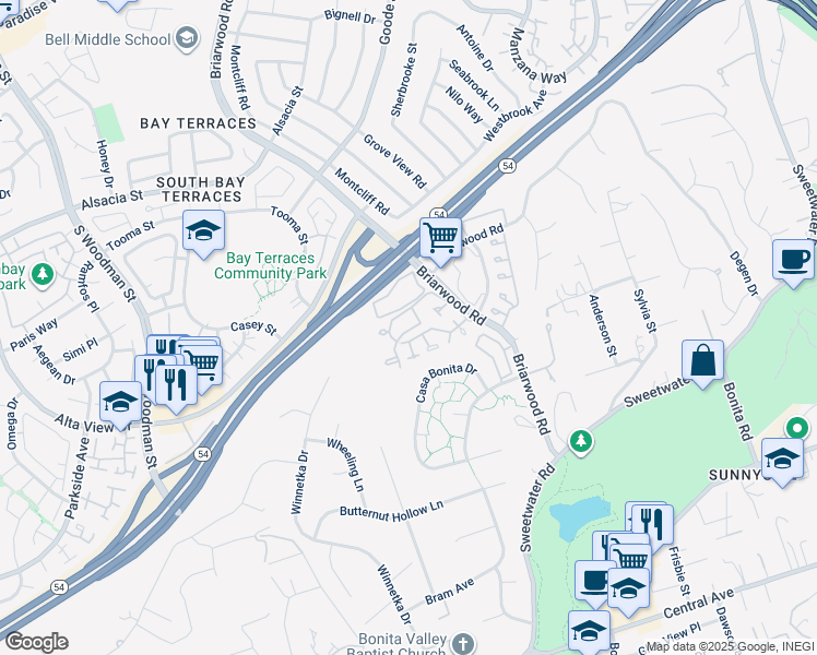 map of restaurants, bars, coffee shops, grocery stores, and more near 3033 Plaza Leonardo in Bonita