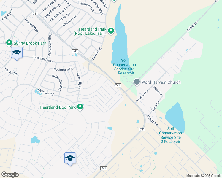 map of restaurants, bars, coffee shops, grocery stores, and more near 4011 Bighorn Drive in Crandall