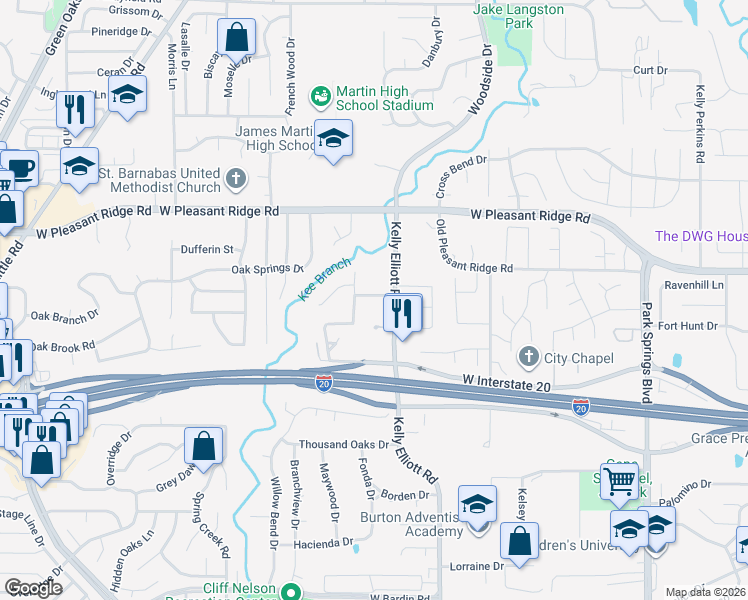 map of restaurants, bars, coffee shops, grocery stores, and more near 4304 Hidden Creek Drive in Arlington