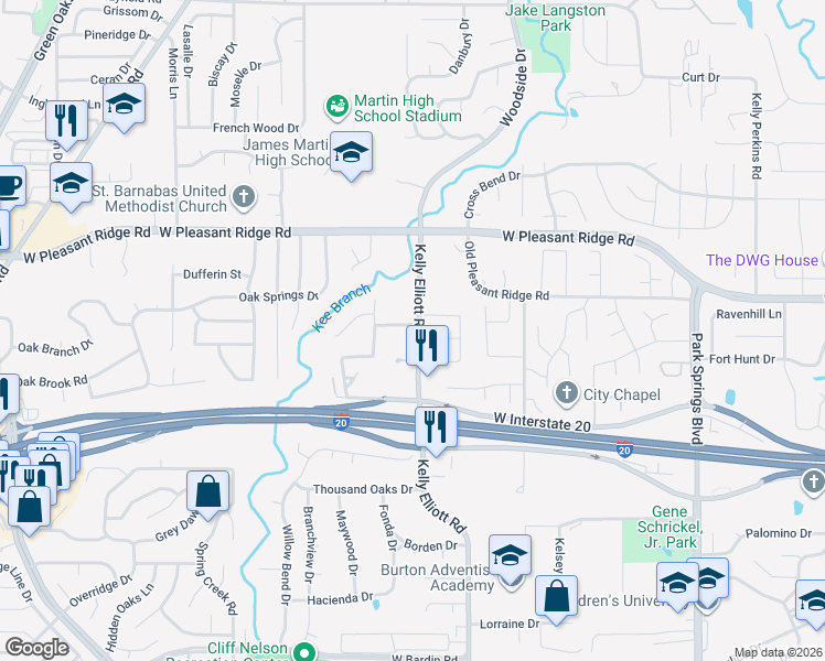 map of restaurants, bars, coffee shops, grocery stores, and more near 4300 Hidden Creek Drive in Arlington