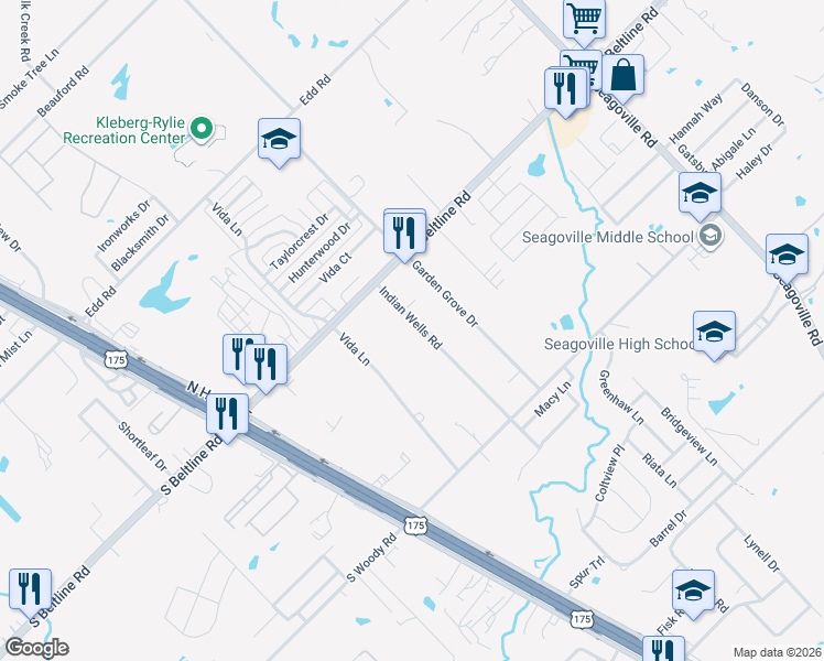 map of restaurants, bars, coffee shops, grocery stores, and more near 13706 Indian Wells Road in Dallas