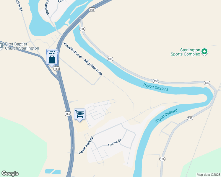 map of restaurants, bars, coffee shops, grocery stores, and more near 275 Kingfisher Road in Sterlington