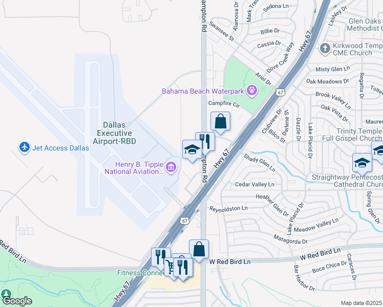map of restaurants, bars, coffee shops, grocery stores, and more near 5701 South Hampton Road in Dallas