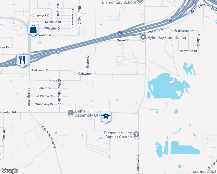 map of restaurants, bars, coffee shops, grocery stores, and more near 10328 Oakwood Drive in Dallas