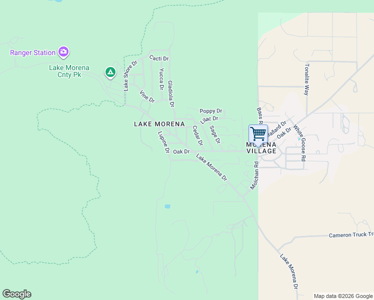 map of restaurants, bars, coffee shops, grocery stores, and more near 2418 Lake Morena Drive in Campo