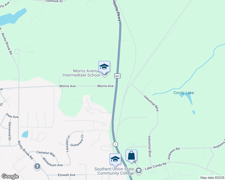 map of restaurants, bars, coffee shops, grocery stores, and more near 2412 Lafayette Parkway in Opelika