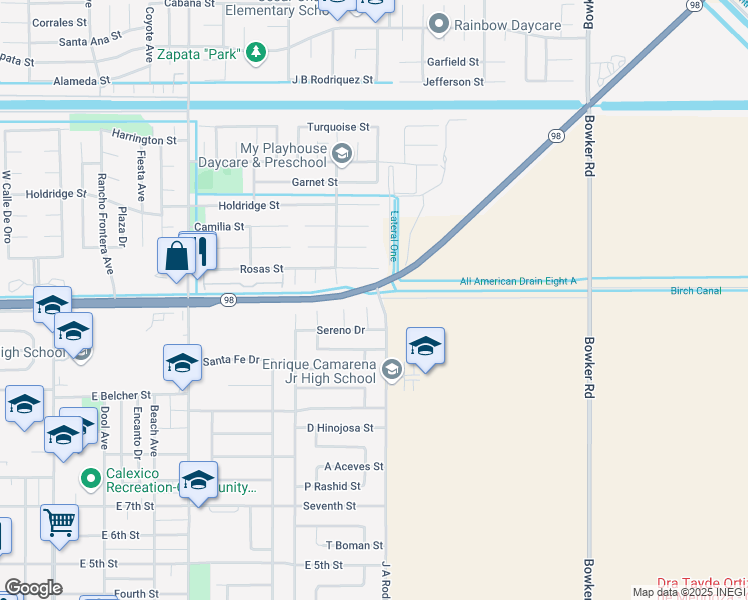 map of restaurants, bars, coffee shops, grocery stores, and more near 980 A Monge Court in Calexico