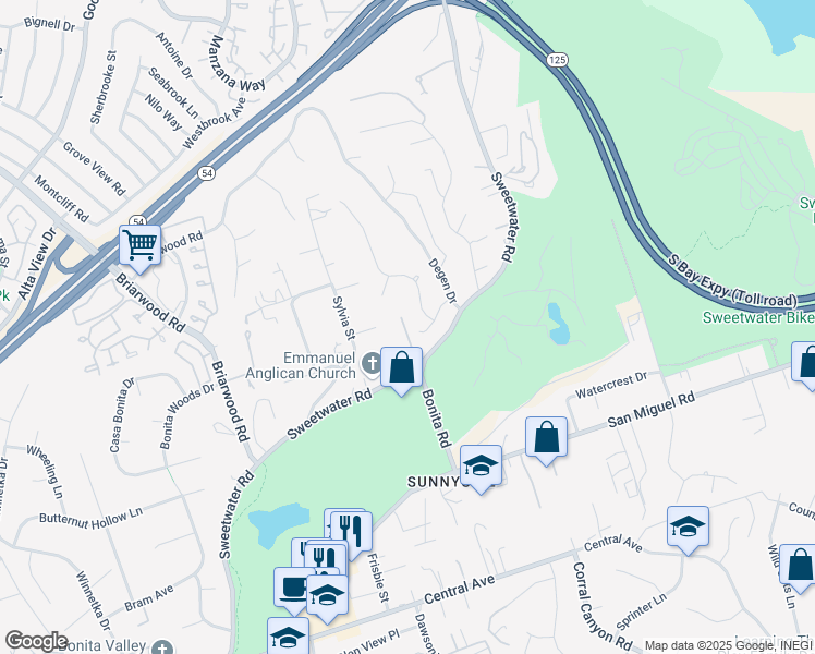 map of restaurants, bars, coffee shops, grocery stores, and more near 5405 Romega Court in Bonita