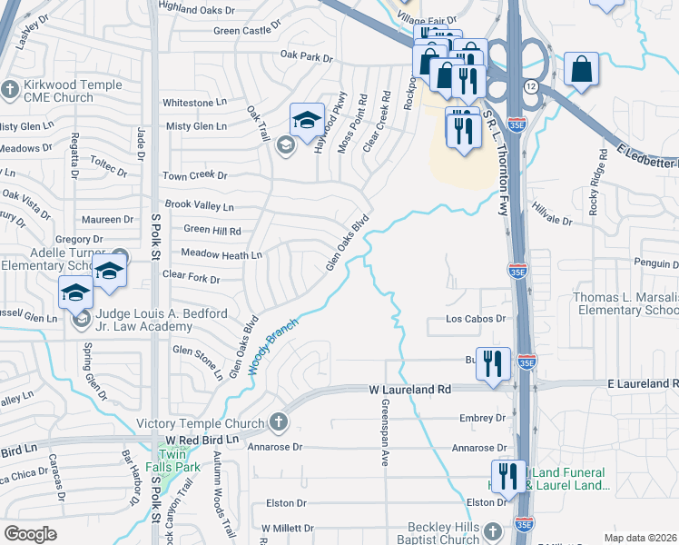map of restaurants, bars, coffee shops, grocery stores, and more near 426 Glen Oaks Boulevard in Dallas