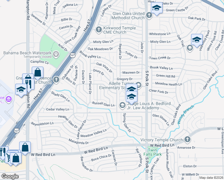 map of restaurants, bars, coffee shops, grocery stores, and more near 5106 Chalet Lane in Dallas