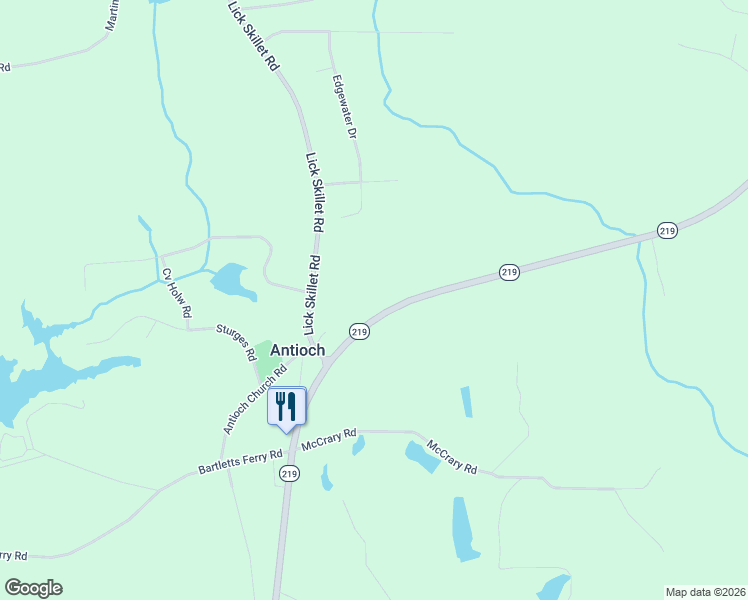 map of restaurants, bars, coffee shops, grocery stores, and more near 5575 Georgia 219 in Antioch