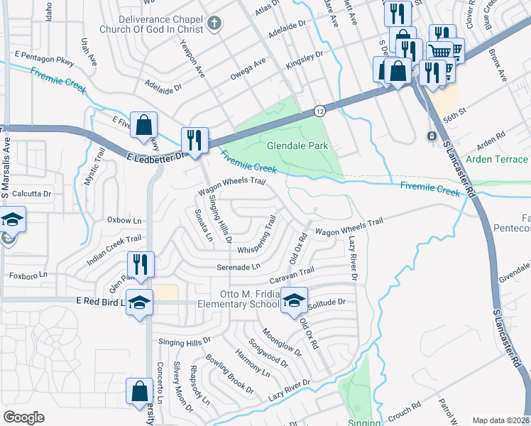 map of restaurants, bars, coffee shops, grocery stores, and more near 1459 Summertime Lane in Dallas