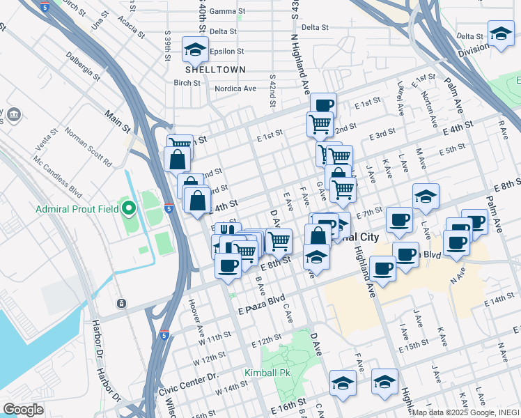 map of restaurants, bars, coffee shops, grocery stores, and more near 504 C Avenue in National City