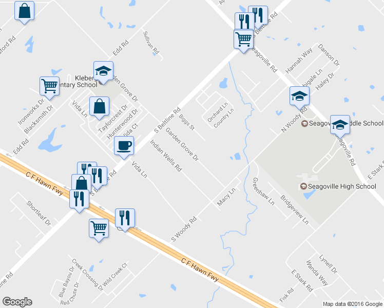 map of restaurants, bars, coffee shops, grocery stores, and more near 13799 Biggs Street in Dallas