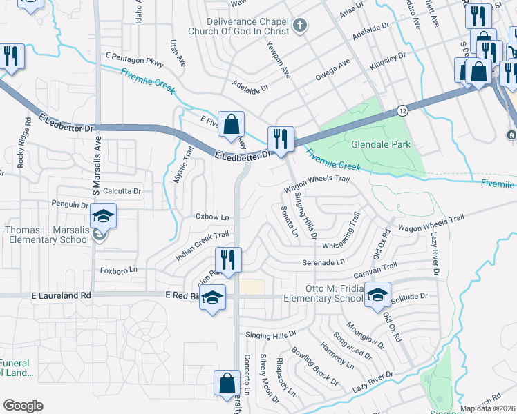 map of restaurants, bars, coffee shops, grocery stores, and more near 1245 Whispering Court in Dallas