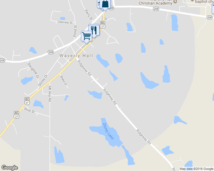 map of restaurants, bars, coffee shops, grocery stores, and more near 365 Ridgeway Road in Waverly Hall