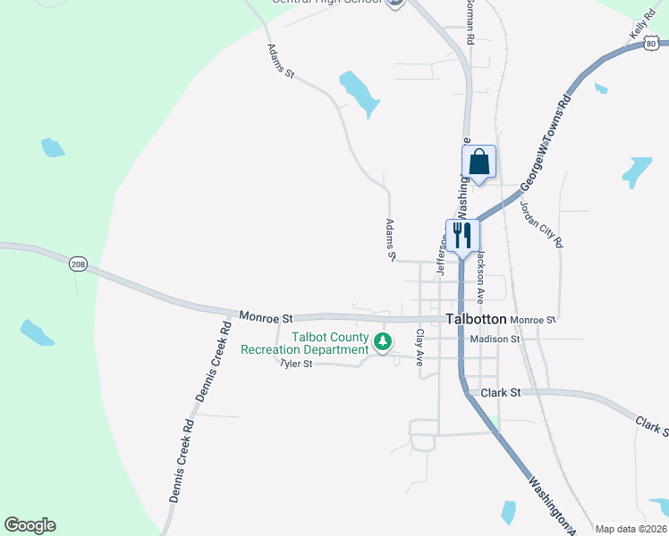 map of restaurants, bars, coffee shops, grocery stores, and more near in Talbotton