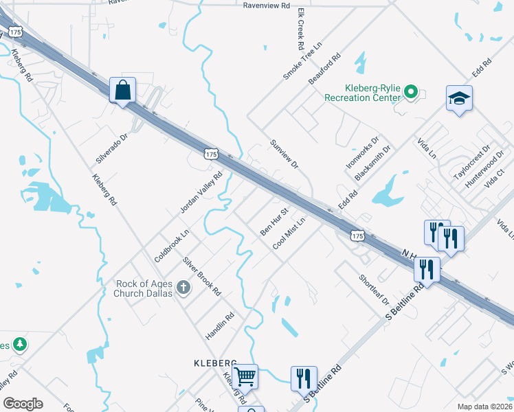 map of restaurants, bars, coffee shops, grocery stores, and more near 12460 C F Hawn Freeway in Dallas