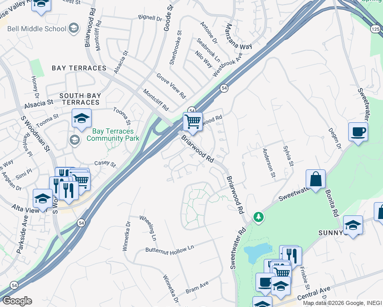 map of restaurants, bars, coffee shops, grocery stores, and more near 2951 Plaza Miguel in Bonita